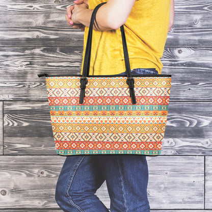 Navajo Native Pattern Print Leather Tote Bag