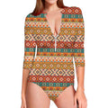 Navajo Native Pattern Print Long Sleeve Swimsuit