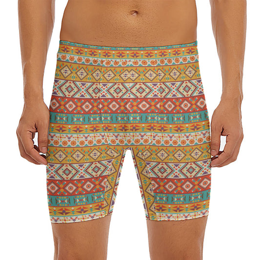 Navajo Native Pattern Print Men's Long Boxer Briefs