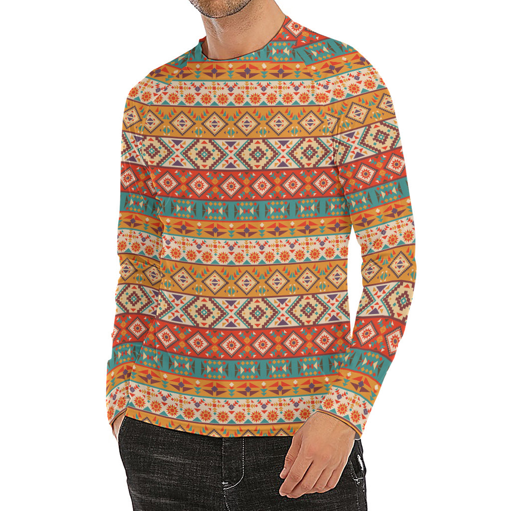 Navajo Native Pattern Print Men's Long Sleeve Rash Guard