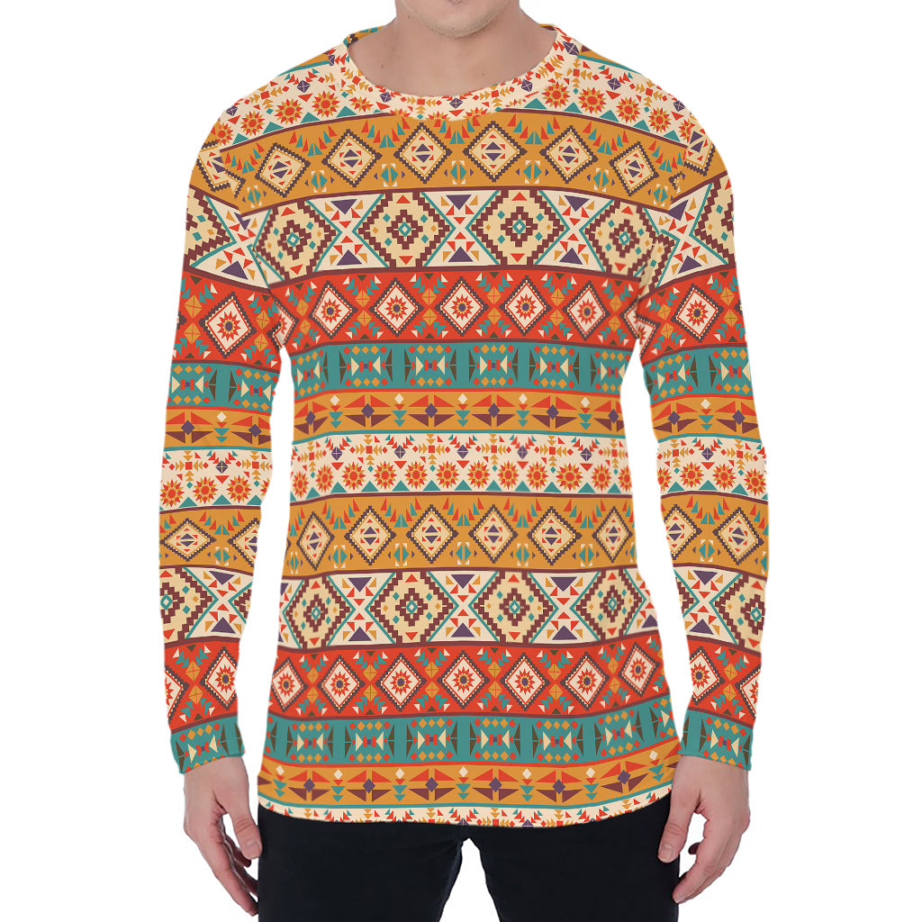 Navajo Native Pattern Print Men's Long Sleeve T-Shirt