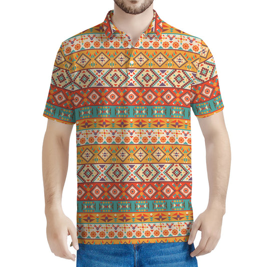 Navajo Native Pattern Print Men's Polo Shirt