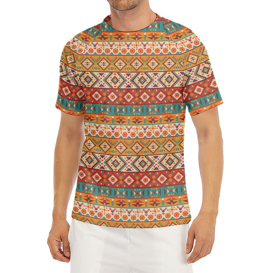 Navajo Native Pattern Print Men's Short Sleeve Rash Guard