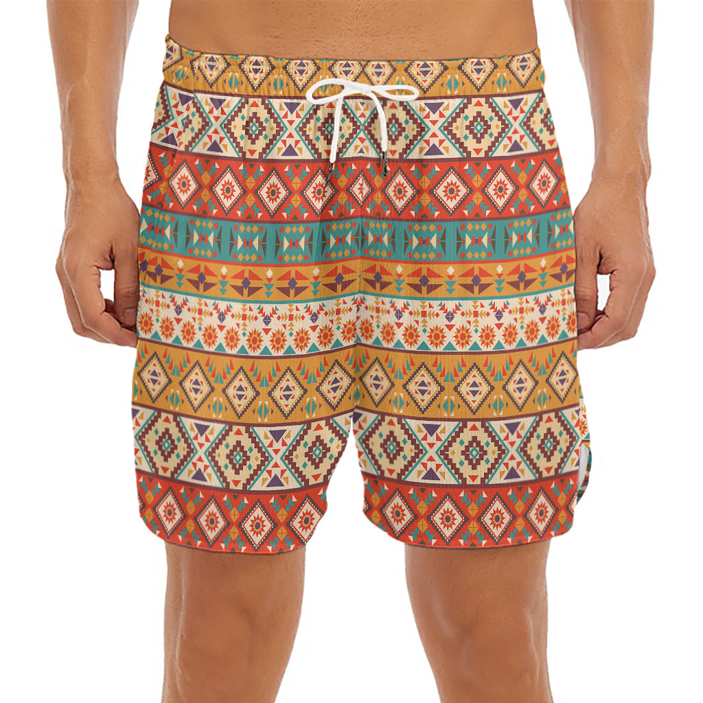 Navajo Native Pattern Print Men's Split Running Shorts