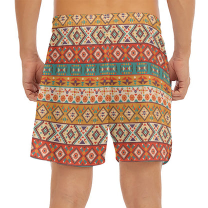 Navajo Native Pattern Print Men's Split Running Shorts