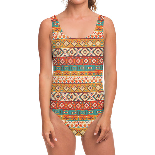Navajo Native Pattern Print One Piece Swimsuit