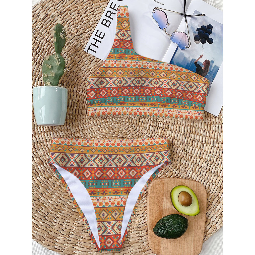 Navajo Native Pattern Print One Shoulder Bikini Top