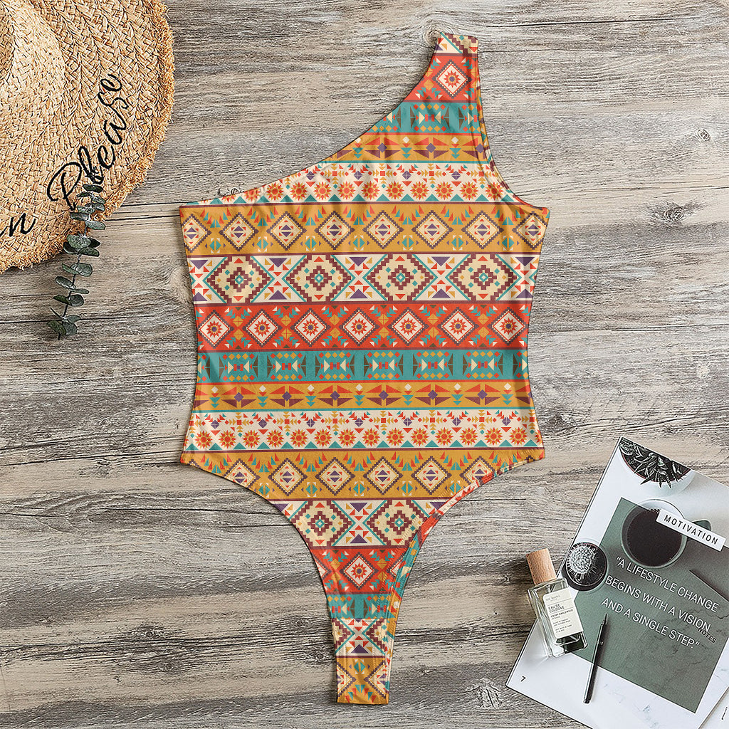 Navajo Native Pattern Print One Shoulder Bodysuit