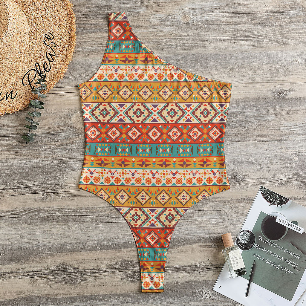 Navajo Native Pattern Print One Shoulder Bodysuit
