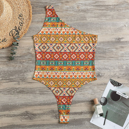 Navajo Native Pattern Print One Shoulder Bodysuit