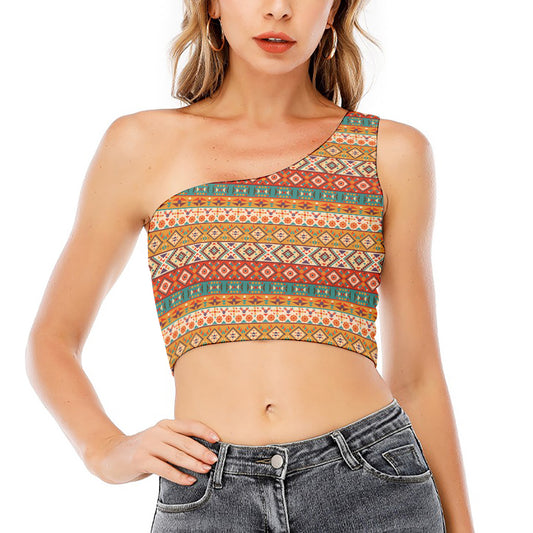 Navajo Native Pattern Print One Shoulder Crop Top