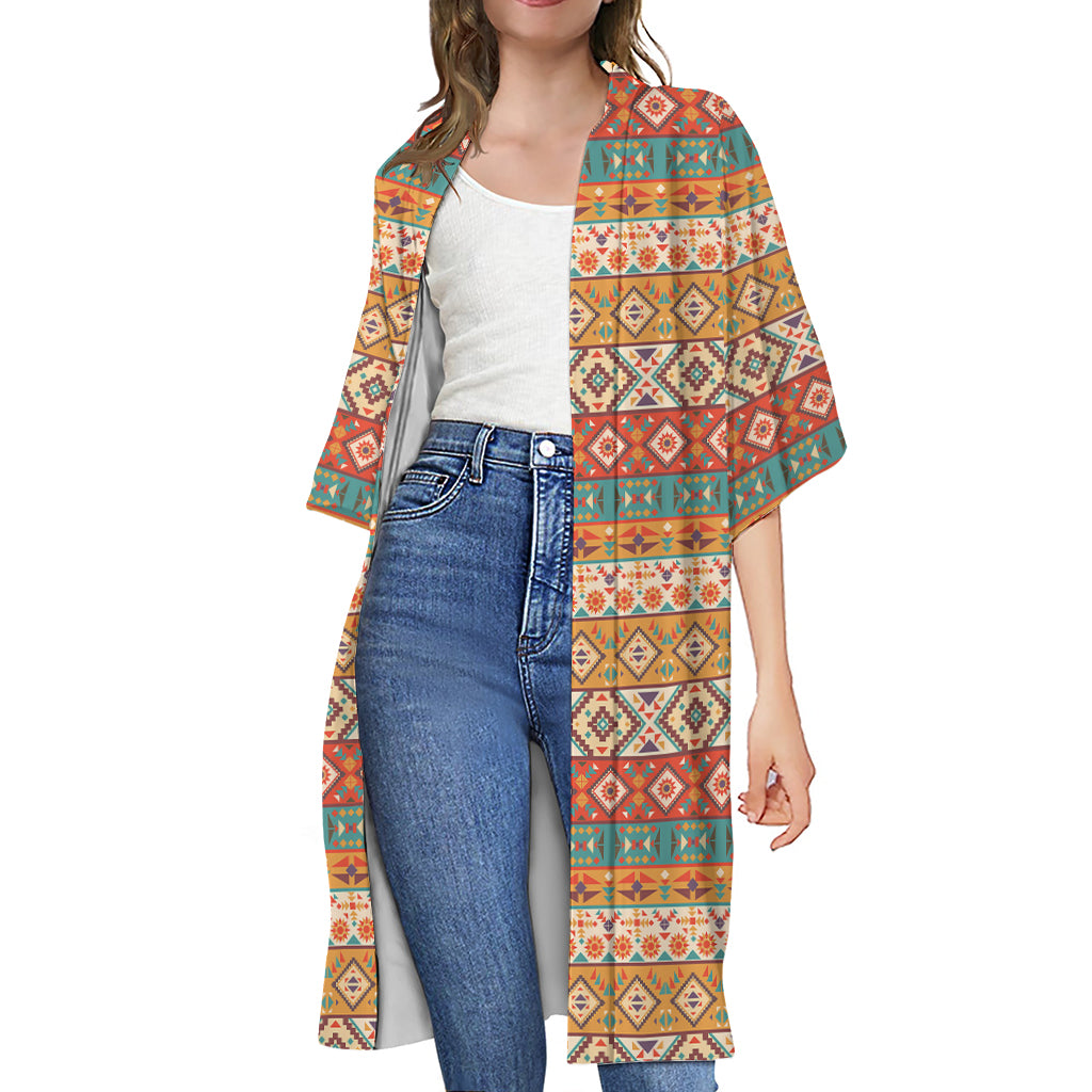 Navajo Native Pattern Print Open Front Beach Cover Up