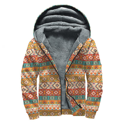 Navajo Native Pattern Print Sherpa Lined Zip Up Hoodie