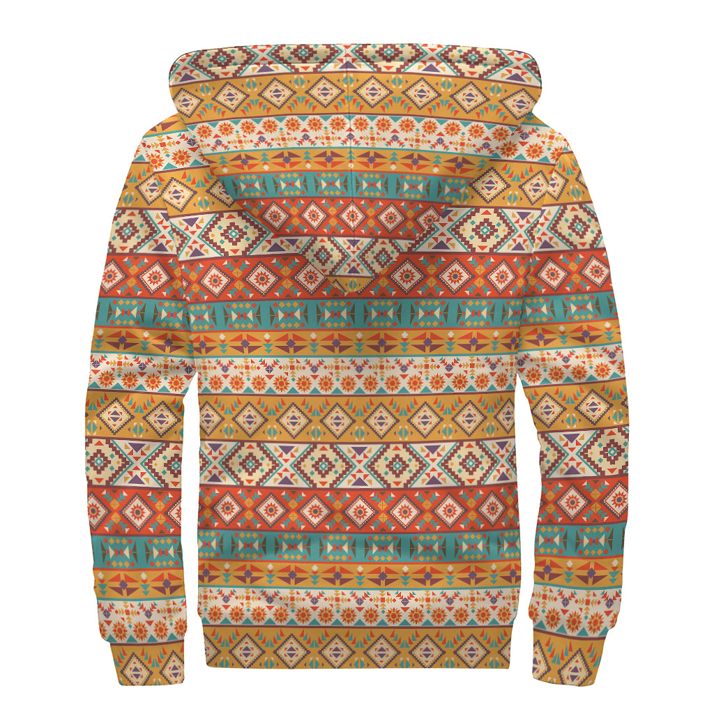 Navajo Native Pattern Print Sherpa Lined Zip Up Hoodie