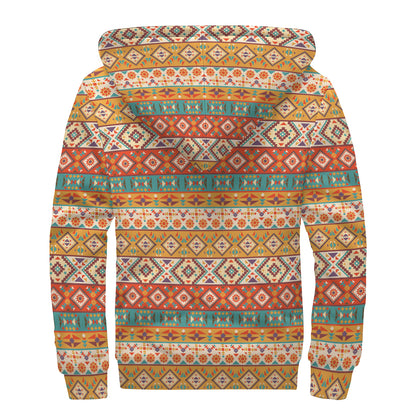 Navajo Native Pattern Print Sherpa Lined Zip Up Hoodie