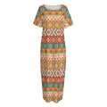 Navajo Native Pattern Print Short Sleeve Long Nightdress
