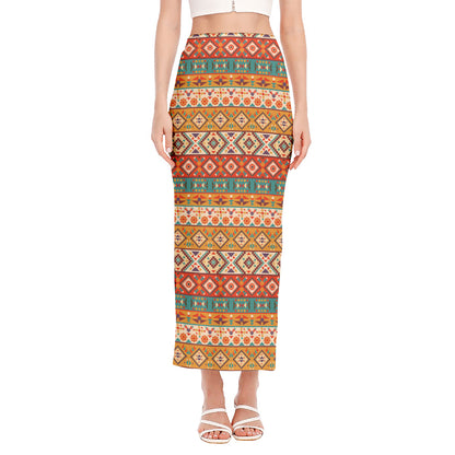 Navajo Native Pattern Print Side Slit Maxi Skirt