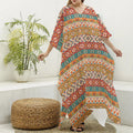 Navajo Native Pattern Print Silk V-Neck Kaftan Dress