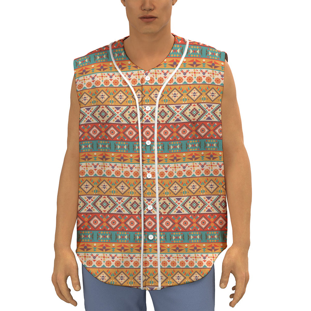 Navajo Native Pattern Print Sleeveless Baseball Jersey