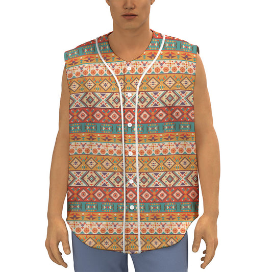 Navajo Native Pattern Print Sleeveless Baseball Jersey