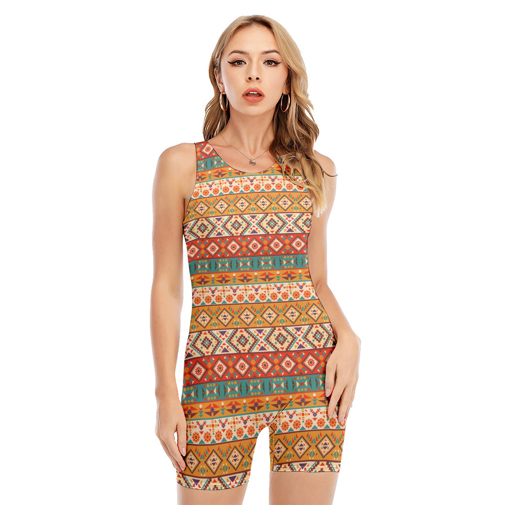 Navajo Native Pattern Print Sleeveless One Piece Swimsuit