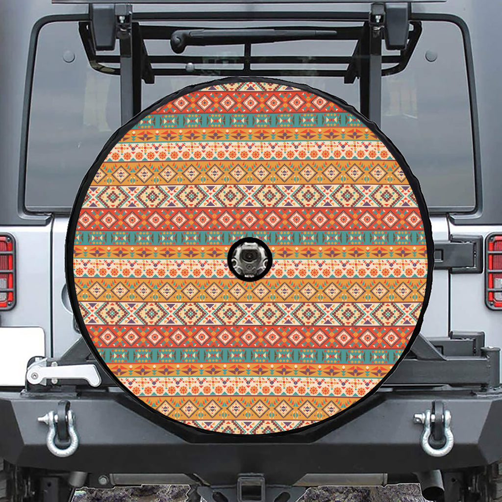 Navajo Native Pattern Print Tire Cover With Camera Hole