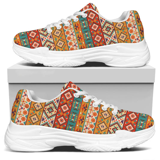 Navajo Native Pattern Print White Chunky Shoes