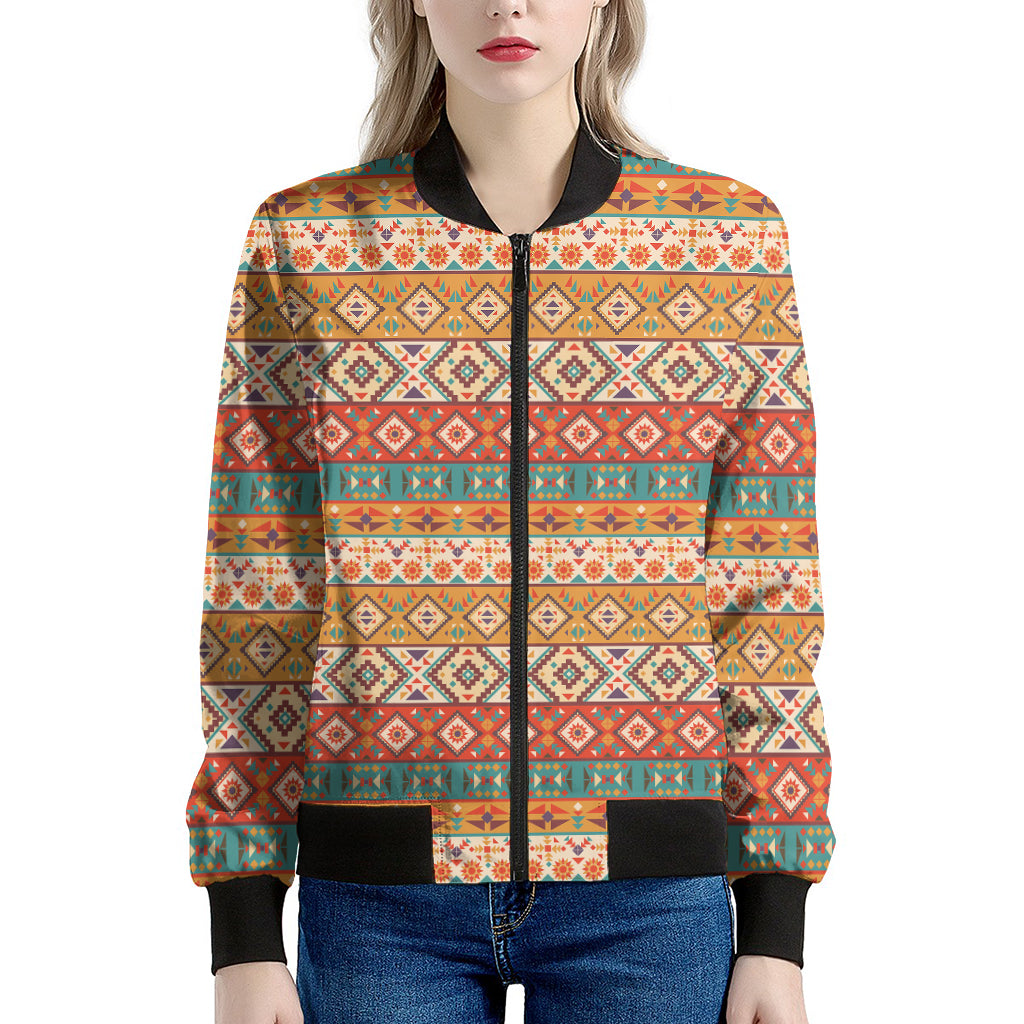 Navajo Native Pattern Print Women's Bomber Jacket