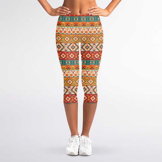 Navajo Native Pattern Print Women's Capri Leggings