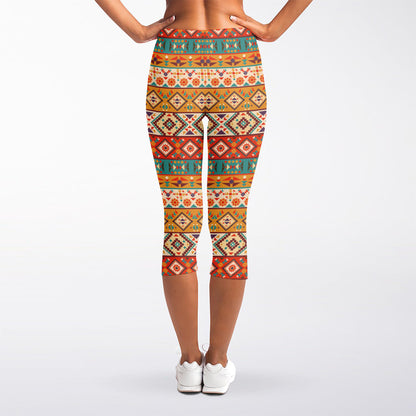 Navajo Native Pattern Print Women's Capri Leggings