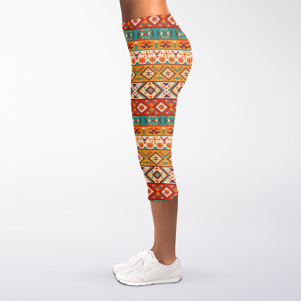 Navajo Native Pattern Print Women's Capri Leggings