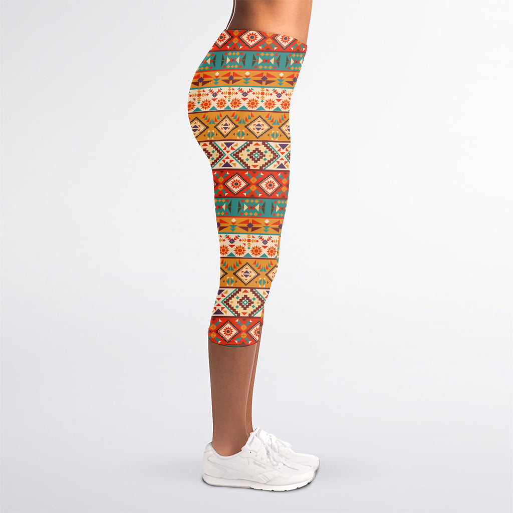 Navajo Native Pattern Print Women's Capri Leggings