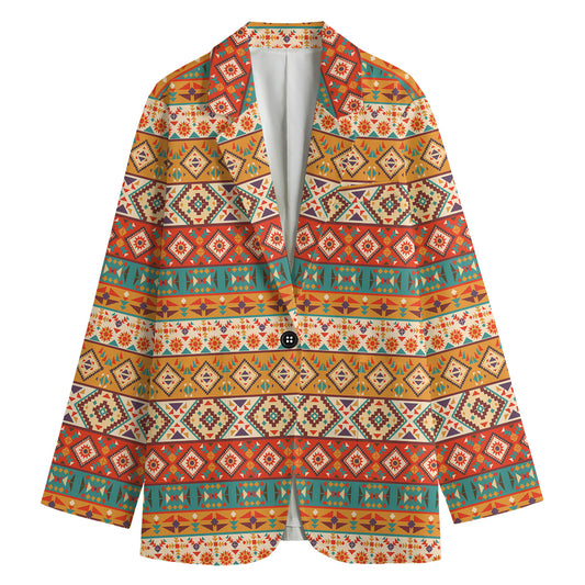 Navajo Native Pattern Print Women's Cotton Blazer