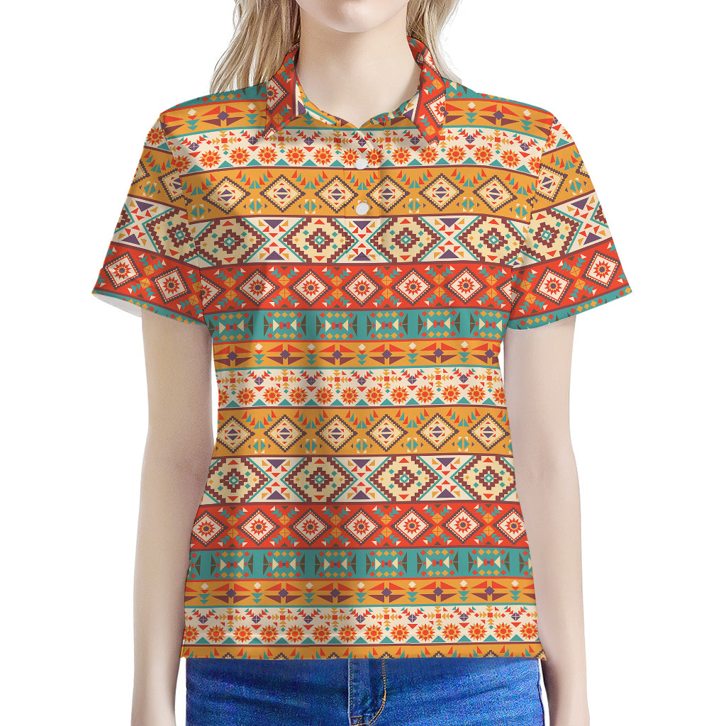 Navajo Native Pattern Print Women's Polo Shirt