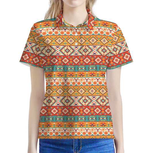 Navajo Native Pattern Print Women's Polo Shirt