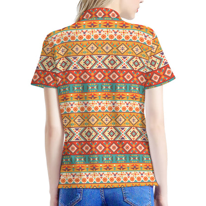 Navajo Native Pattern Print Women's Polo Shirt