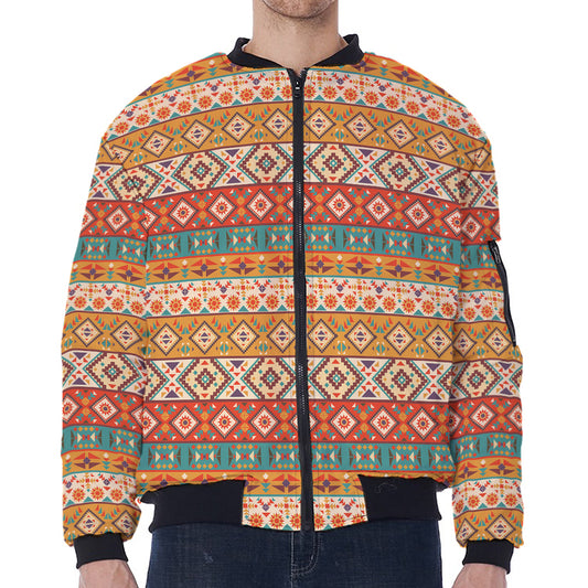 Navajo Native Pattern Print Zip Sleeve Bomber Jacket