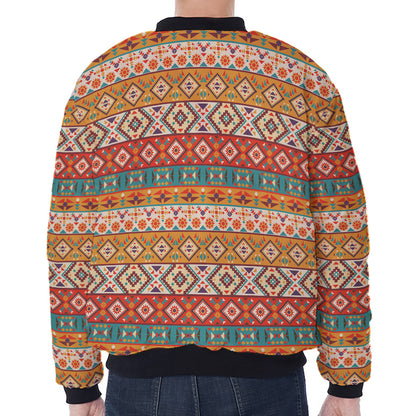 Navajo Native Pattern Print Zip Sleeve Bomber Jacket