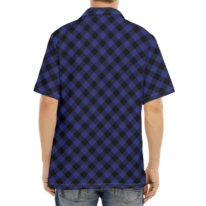 Navy And Black Buffalo Plaid Print Aloha Shirt