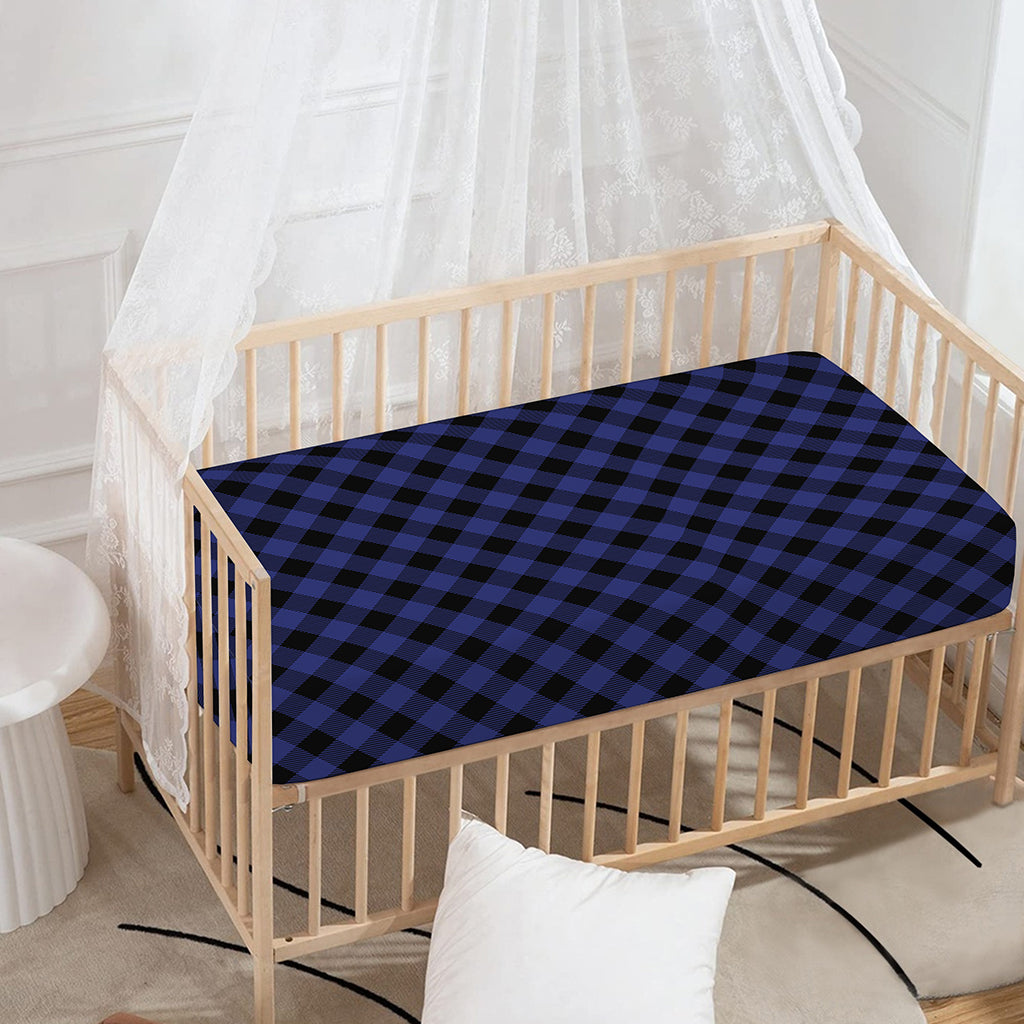 Navy And Black Buffalo Plaid Print Baby Crib Sheet