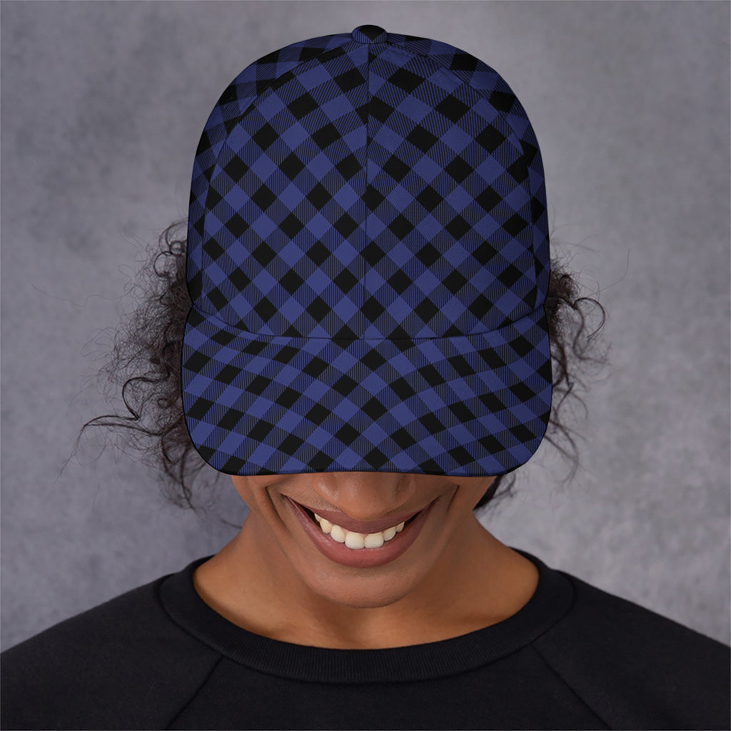 Navy And Black Buffalo Plaid Print Baseball Cap