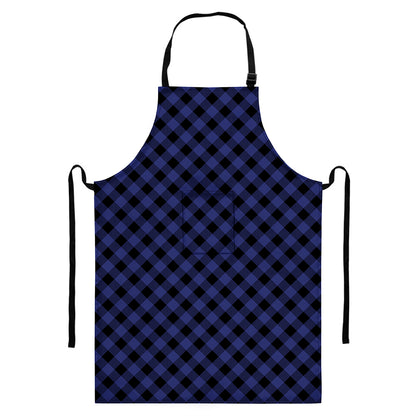 Navy And Black Buffalo Plaid Print Bib Apron With Pocket
