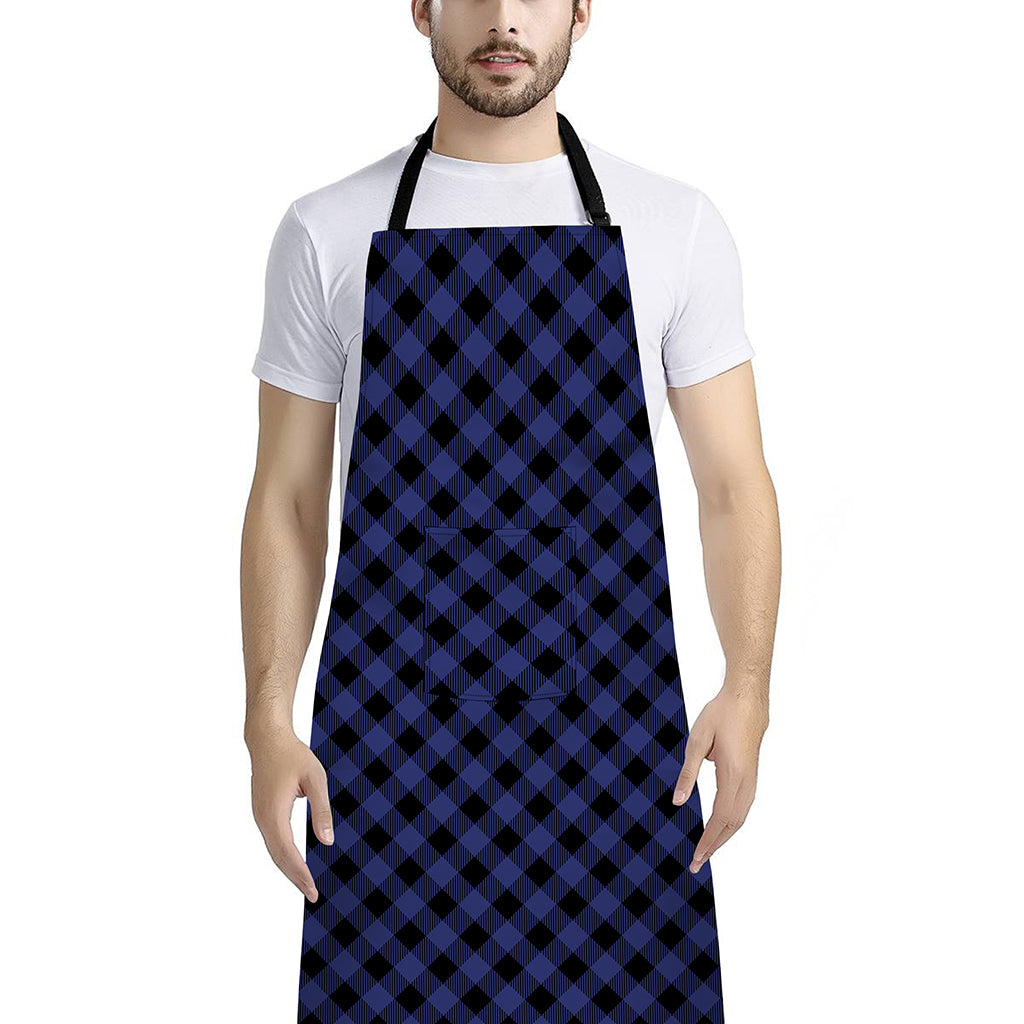 Navy And Black Buffalo Plaid Print Bib Apron With Pocket