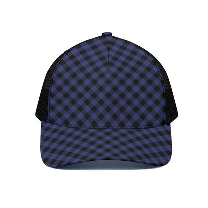 Navy And Black Buffalo Plaid Print Black Mesh Trucker Cap