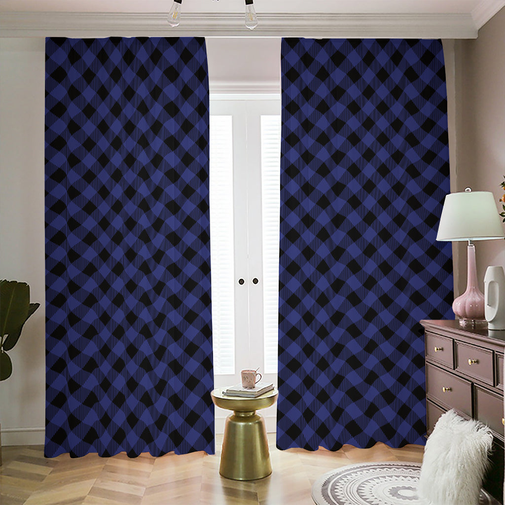 Navy And Black Buffalo Plaid Print Blackout Pencil Pleat Curtains