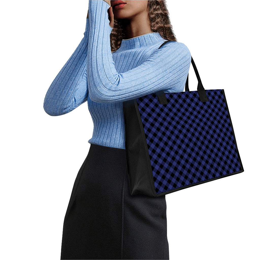 Navy And Black Buffalo Plaid Print Canvas Tote Bag