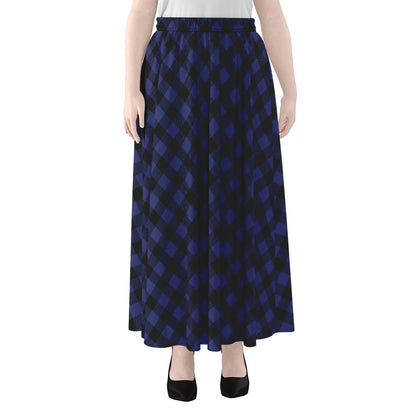 Navy And Black Buffalo Plaid Print Chiffon Maxi Skirt