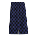 Navy And Black Buffalo Plaid Print Cotton Front Slit Maxi Skirt