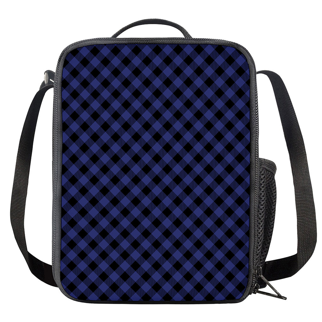 Navy And Black Buffalo Plaid Print Crossbody Lunch Bag