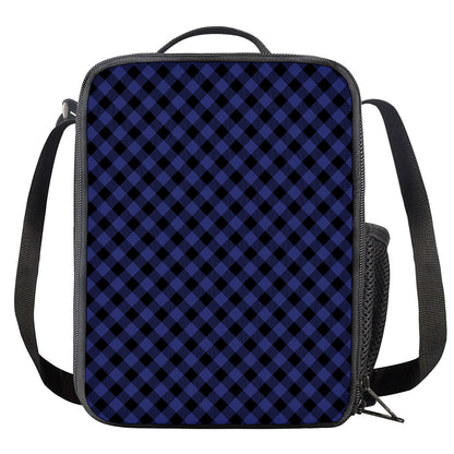 Navy And Black Buffalo Plaid Print Crossbody Lunch Bag